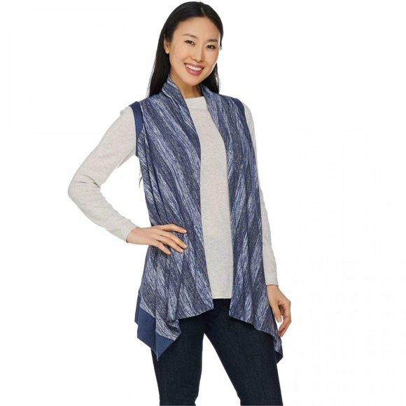 NWT Faux Suede Back Striped Vest Medium Blue Dawn